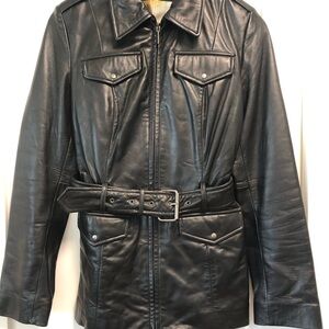 Kennth Cole Black Leather Belted Jacket